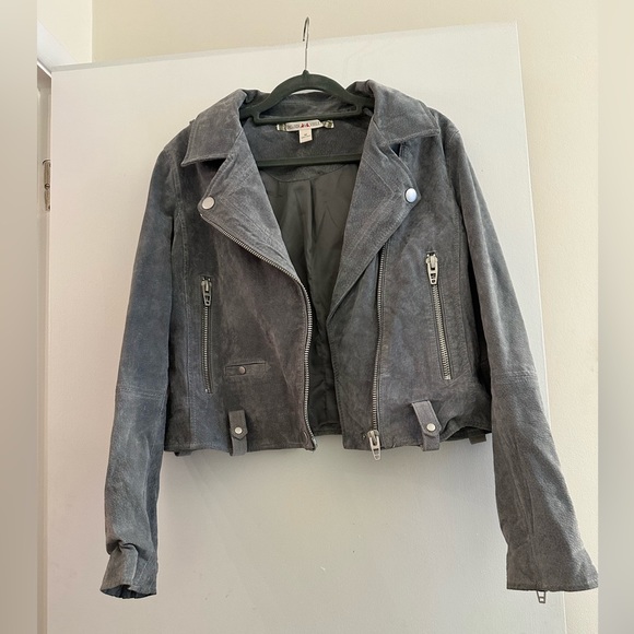 Chelsea & Violet Gray Suede Leather Moto Motorcycle Jacket Women’s Lined size M - Picture 8 of 13